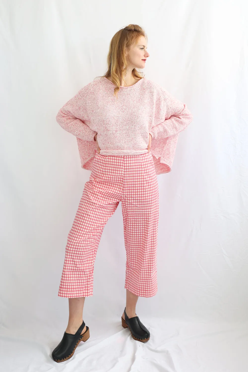 RUNDHOLZ BLACK LABEL CHERRY CHECK WIDE LEG PANT