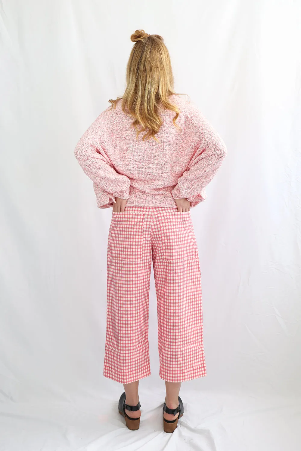 RUNDHOLZ BLACK LABEL CHERRY CHECK WIDE LEG PANT