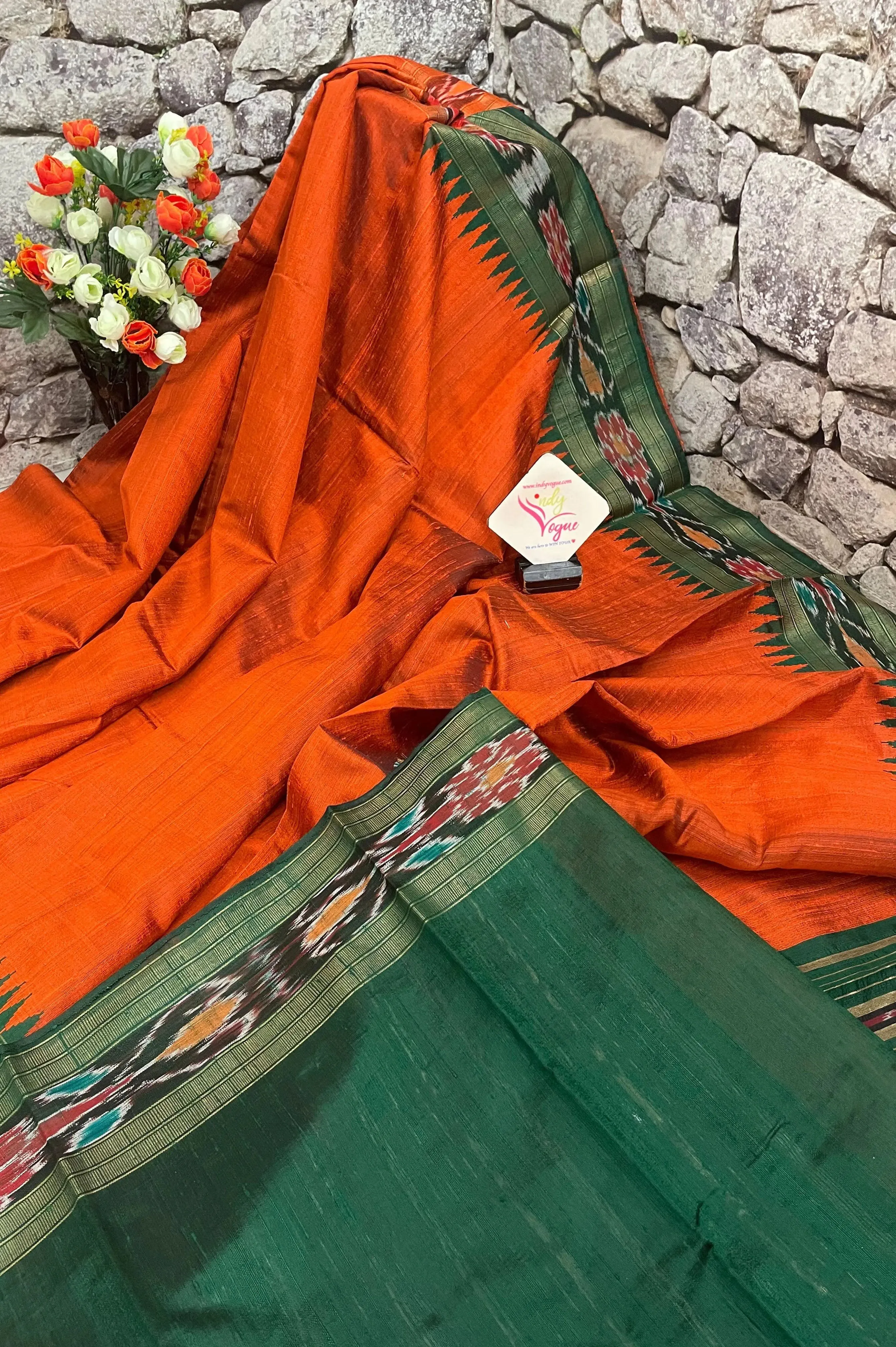 Rust Orange Color Pure Raw Silk Saree with Sambalpuri Pallu and Border