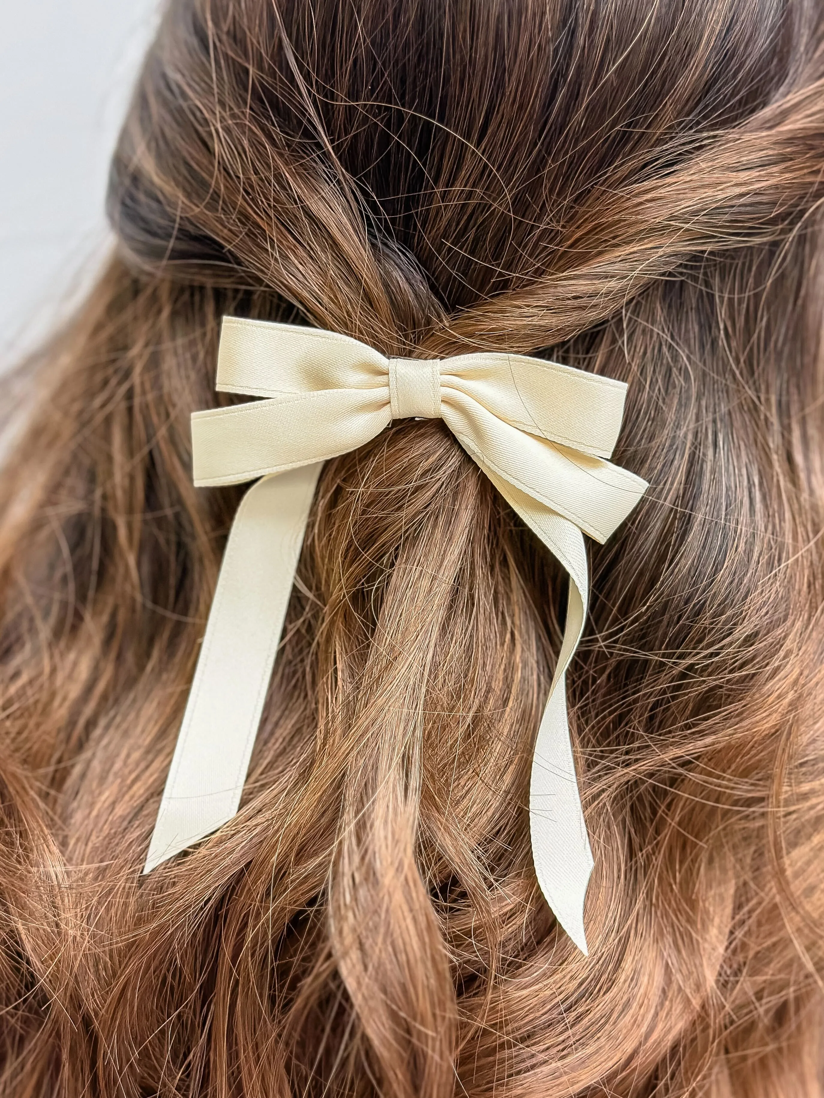 Satin Ribbon Hair Clip - Cream