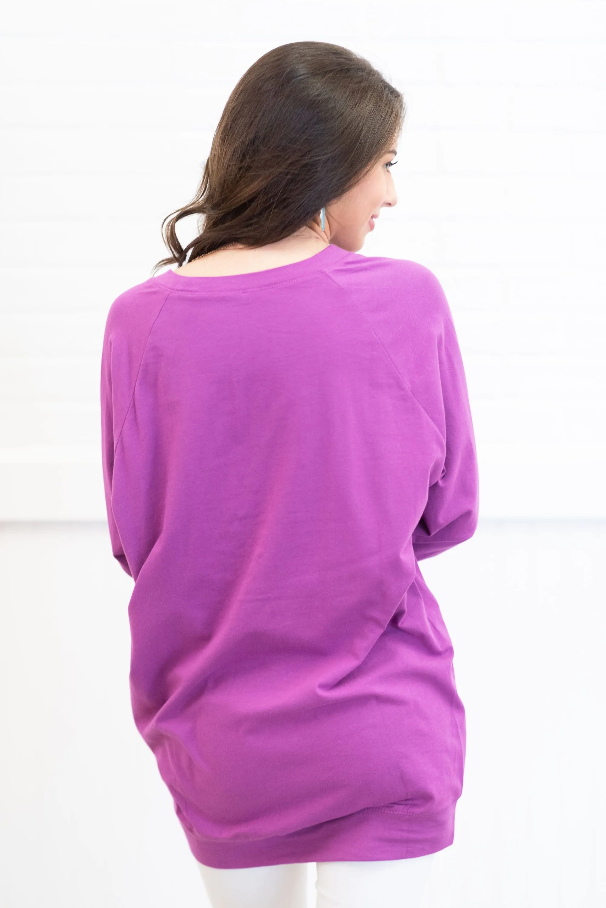 Slouchy Dolman Bodacious Purple Long Sleeve Tunic