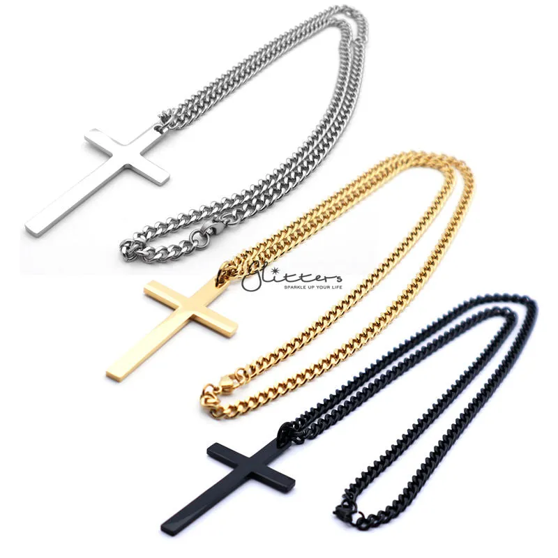 Stainless Steel Plain Cross Necklaces - Silver | Gold | Black