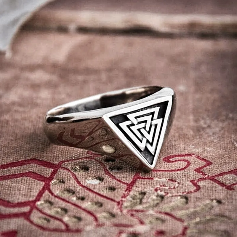 Stainless Steel Triangular Valknut Ring