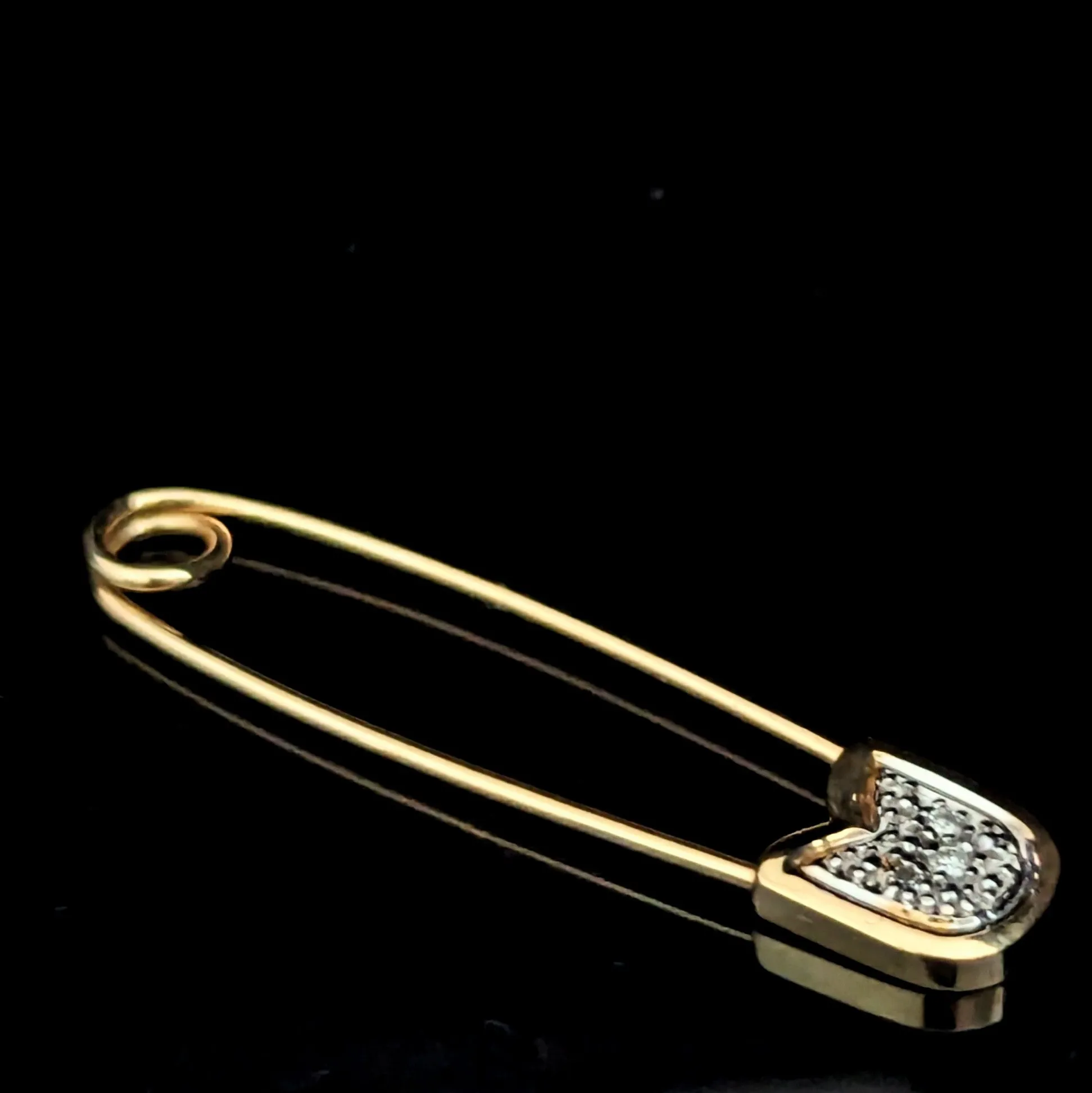 The Amherst - Vintage Diamonds 14k Gold Safety Pin Brooch