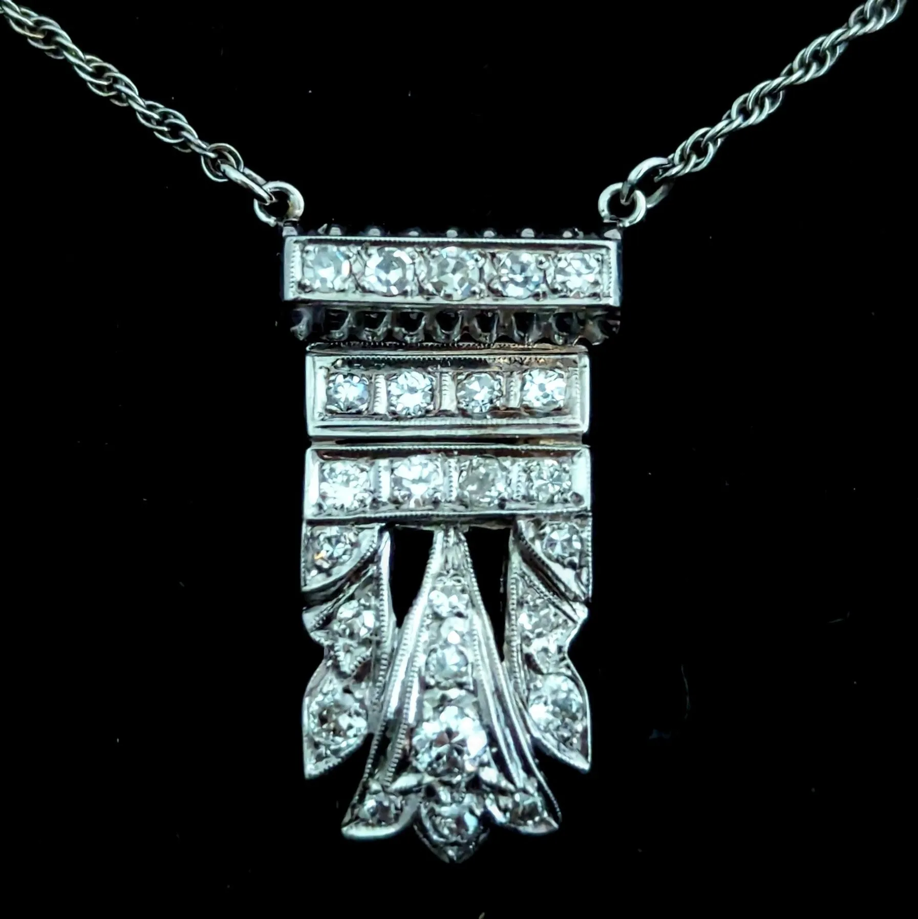 The Derry - Vintage Old European Cut Diamonds 14k White Gold Necklace