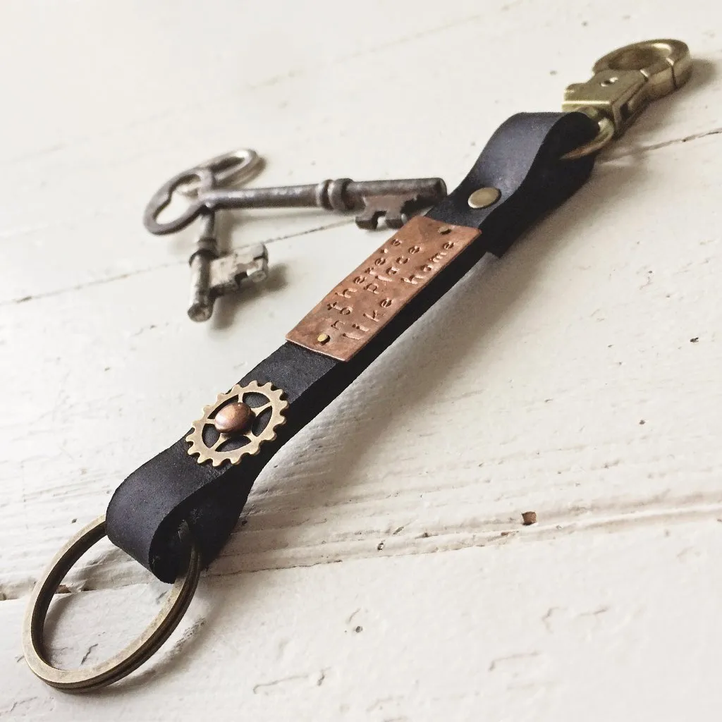 there's no place like home // leather and mixed metal key ring / key fob