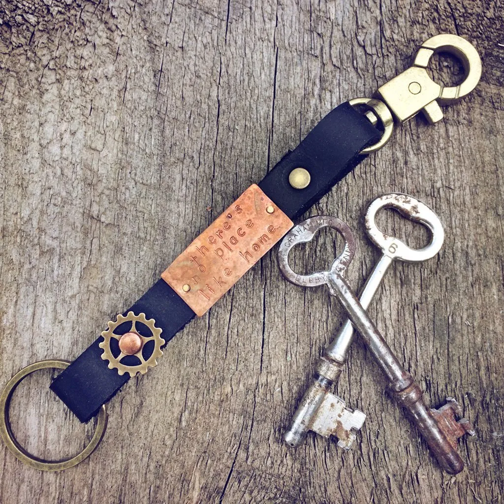 there's no place like home // leather and mixed metal key ring / key fob