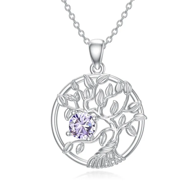 Tree of Life Birthstone Necklace Sterling Silver Tree Pendant Necklace Birthstone Jewelry for Women Birthday Mother's Day Gift