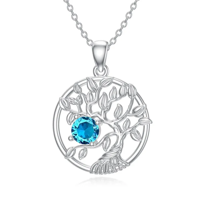 Tree of Life Birthstone Necklace Sterling Silver Tree Pendant Necklace Birthstone Jewelry for Women Birthday Mother's Day Gift