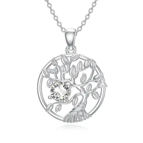 Tree of Life Birthstone Necklace Sterling Silver Tree Pendant Necklace Birthstone Jewelry for Women Birthday Mother's Day Gift