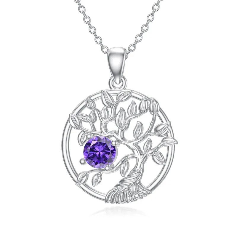 Tree of Life Birthstone Necklace Sterling Silver Tree Pendant Necklace Birthstone Jewelry for Women Birthday Mother's Day Gift