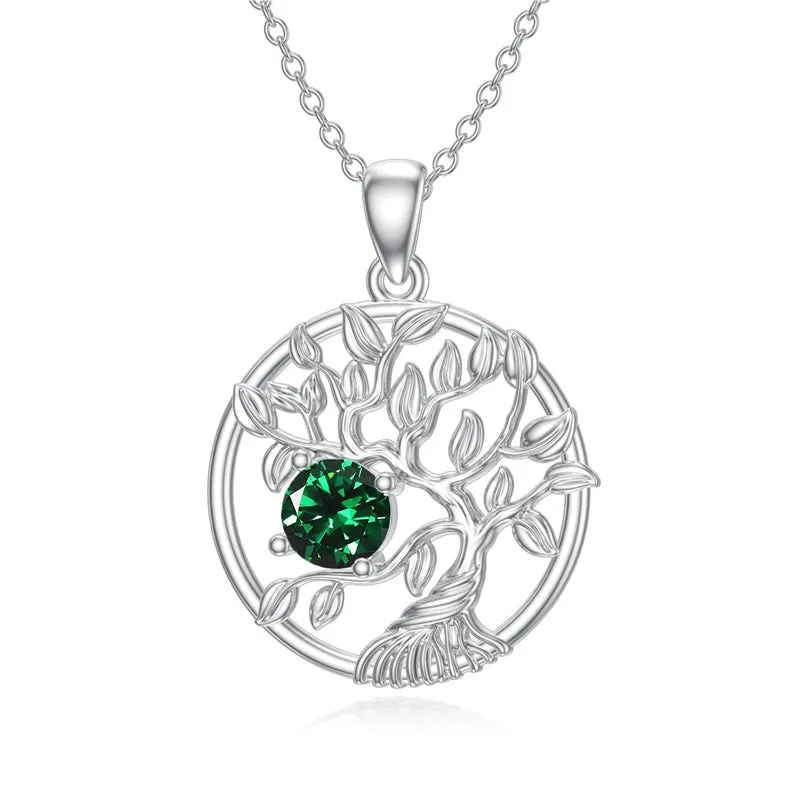 Tree of Life Birthstone Necklace Sterling Silver Tree Pendant Necklace Birthstone Jewelry for Women Birthday Mother's Day Gift