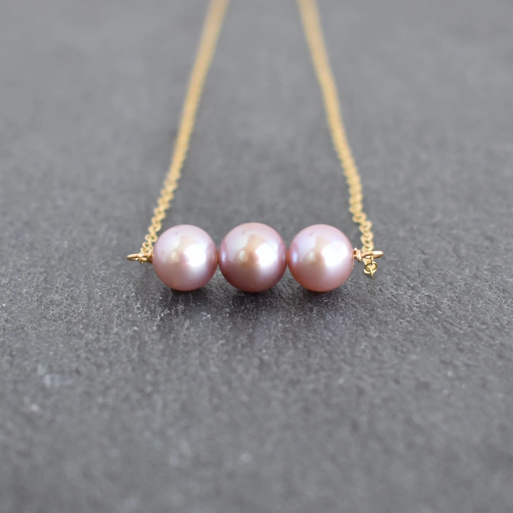 Triple 8mm Purple Pearl Necklace - 8mm pearls