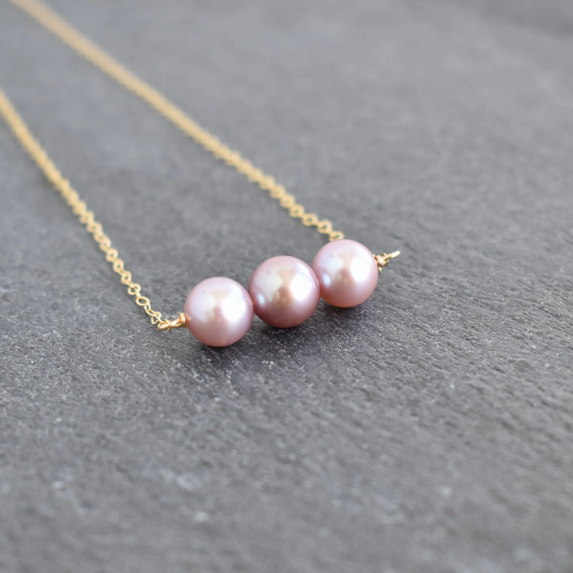 Triple 8mm Purple Pearl Necklace - 8mm pearls