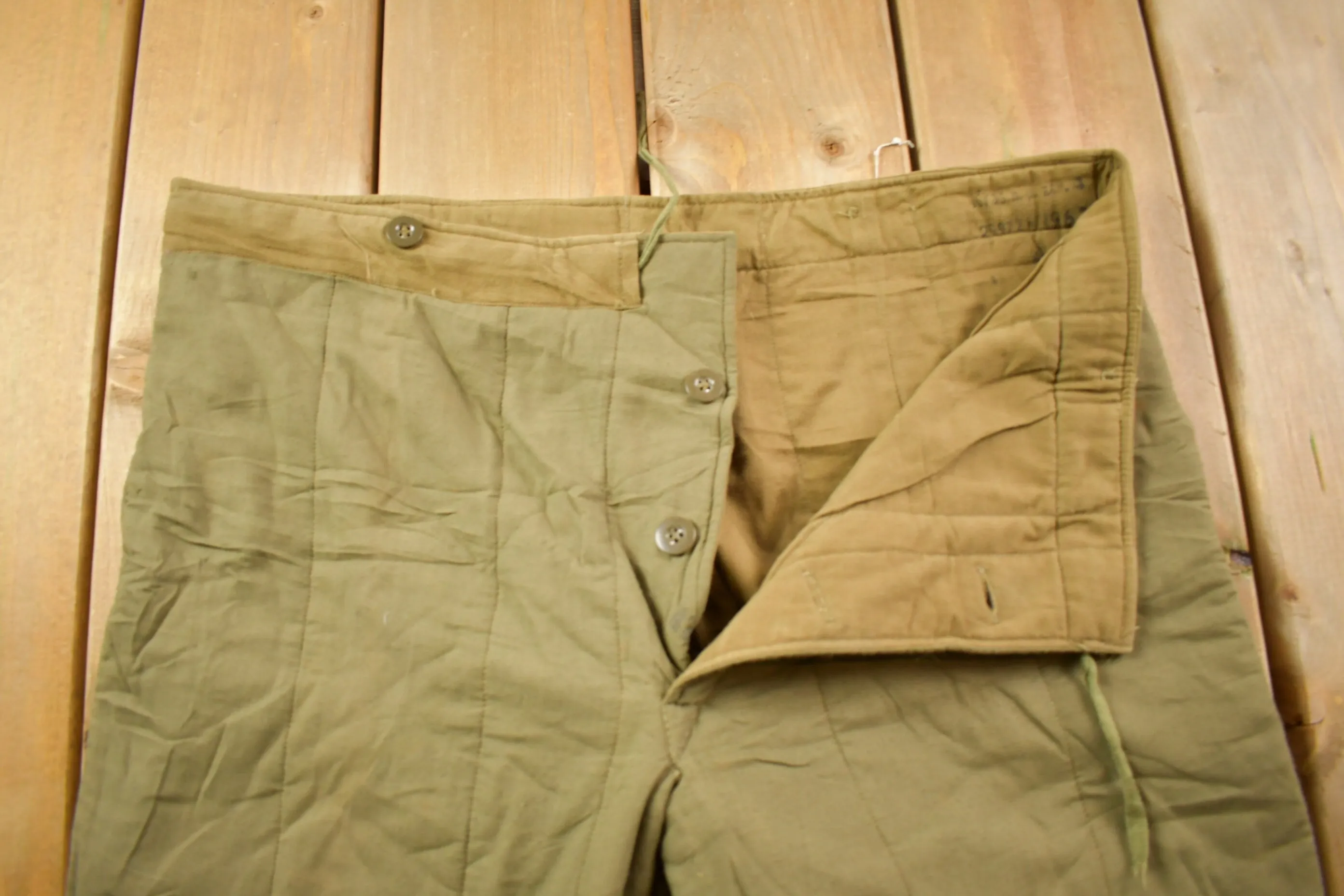 True Vintage 1960s Military Liner Pants Size 39 x 28 / Button Fly / Army Pants / Military Pant's / Vintage Military Pants