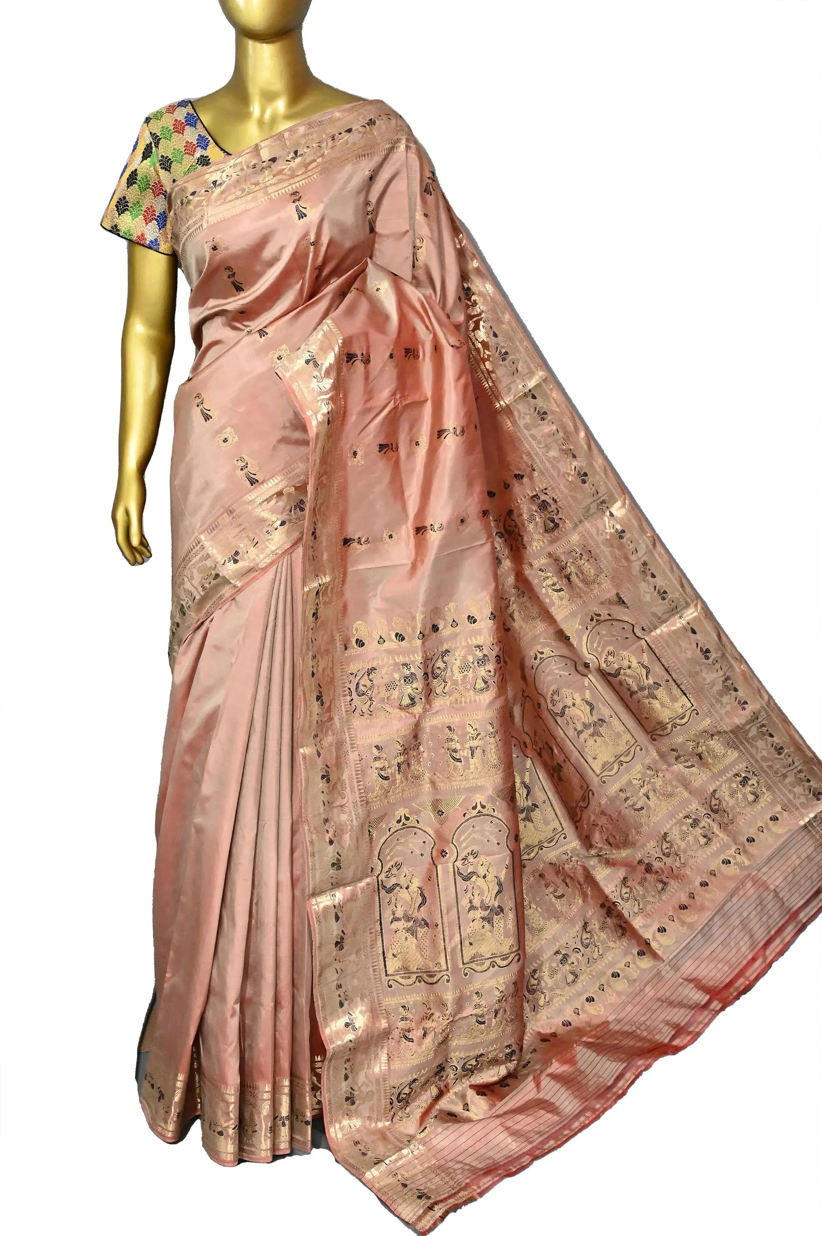 Tussar and Orange Dual Tone Color Pure Swarnachari Silk Saree