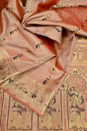 Tussar and Orange Dual Tone Color Pure Swarnachari Silk Saree