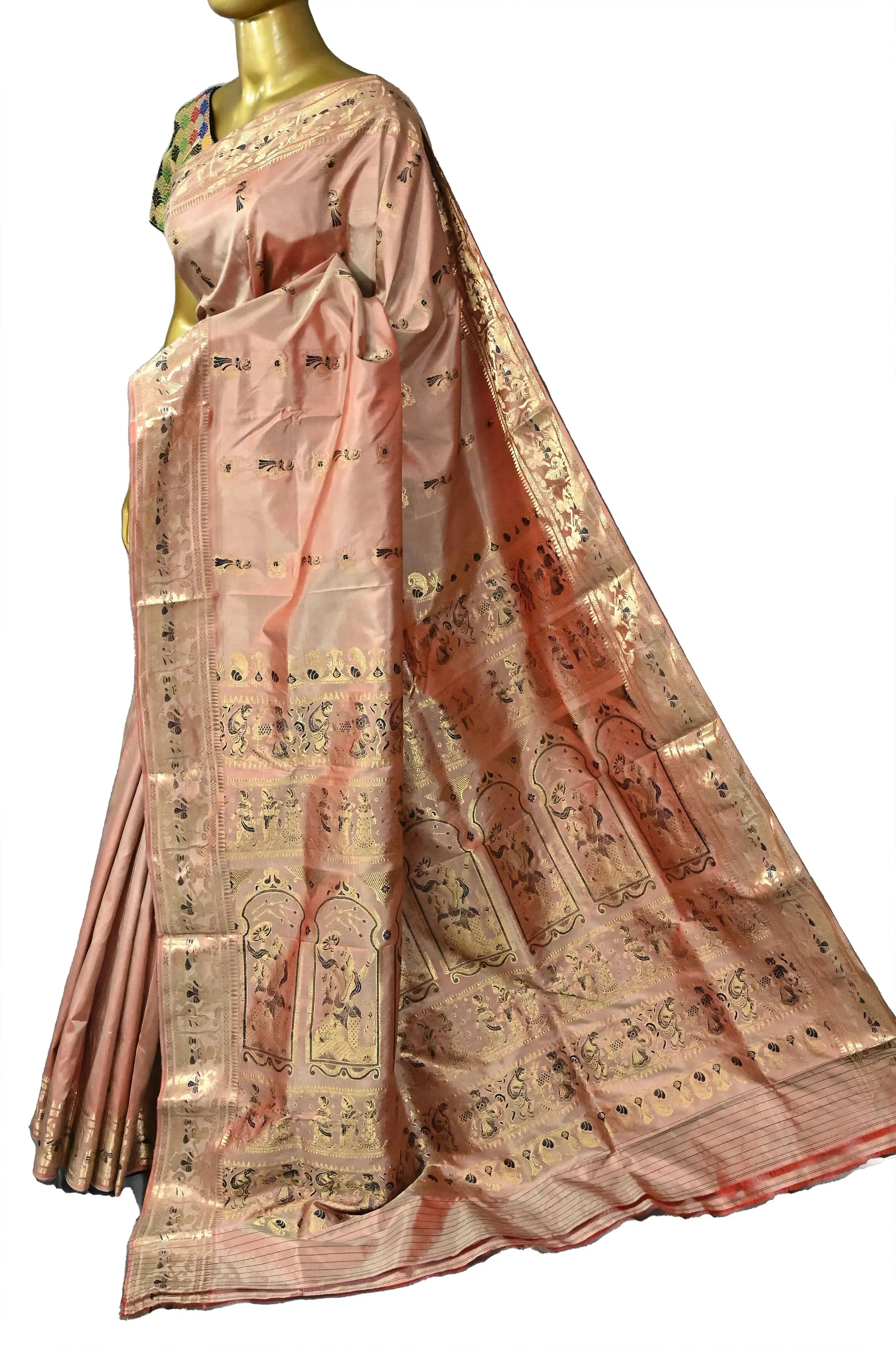 Tussar and Orange Dual Tone Color Pure Swarnachari Silk Saree