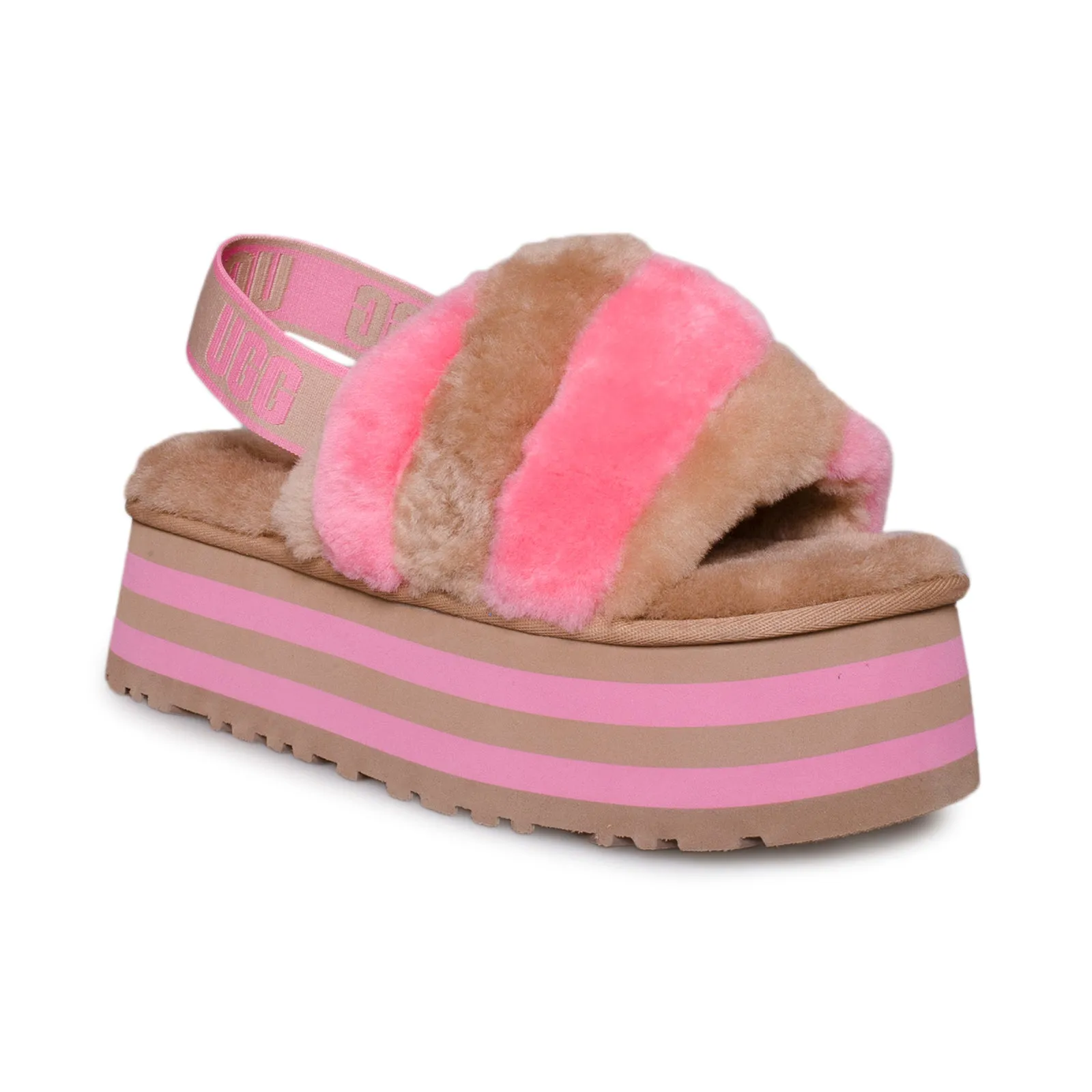 UGG Disco Stripe Slide Chestnut Pink Rose Slippers - Women's