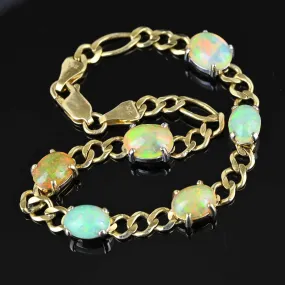 Vintage 10K Gold Curb Chain Opal Tennis Bracelet