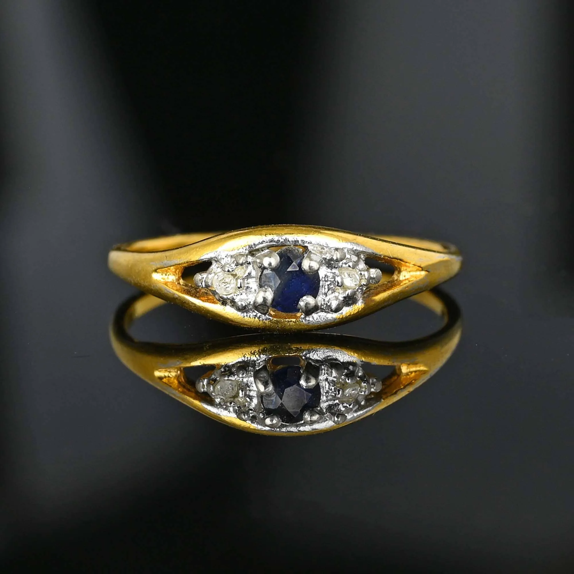 Vintage 10K Gold Diamond Accent Sapphire Ring