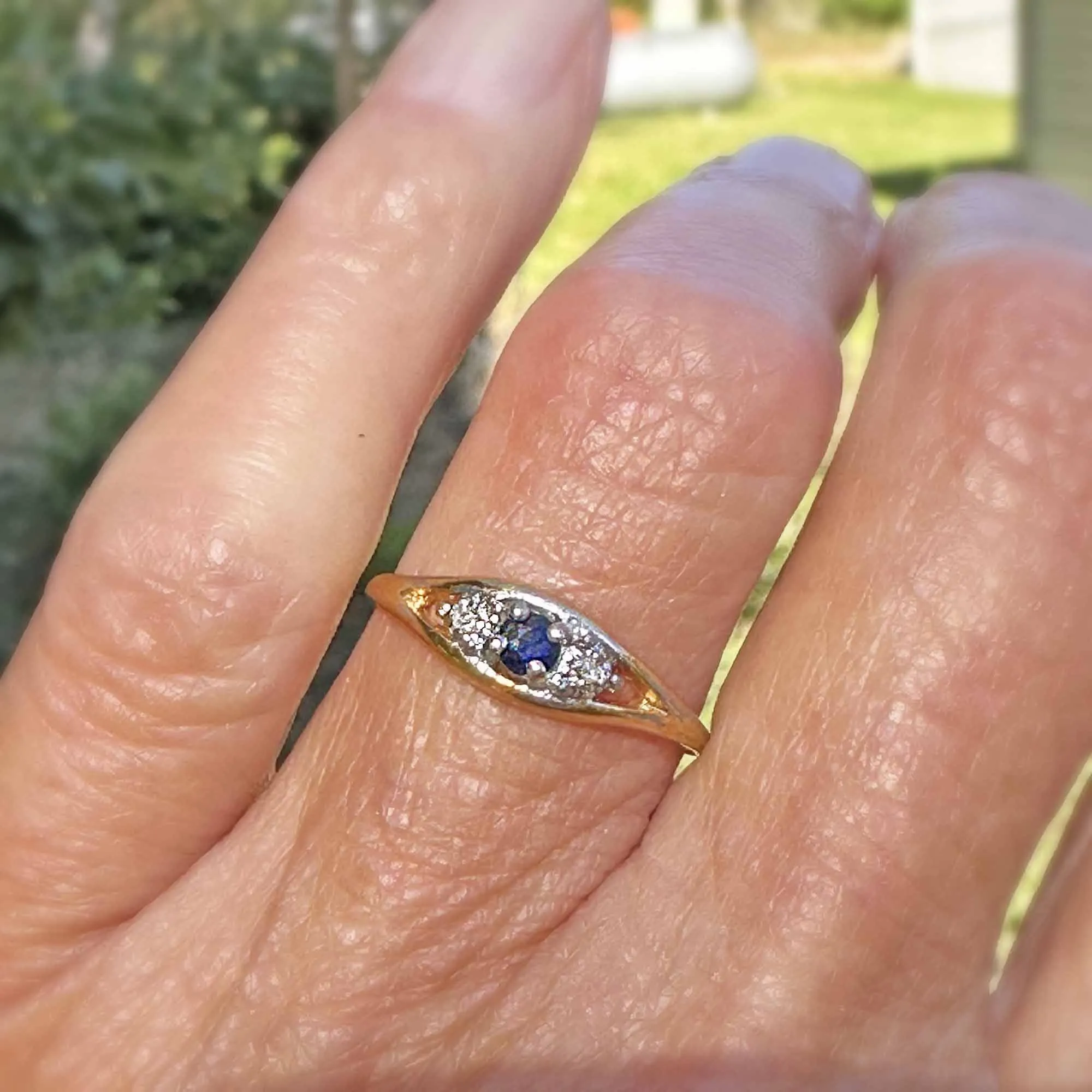 Vintage 10K Gold Diamond Accent Sapphire Ring