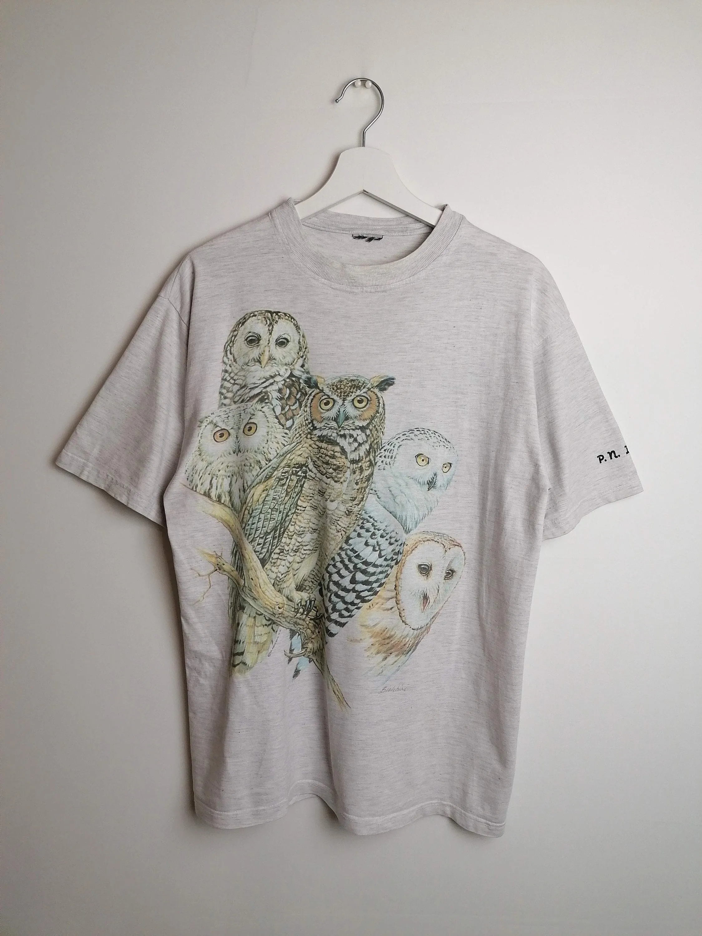 Vintage 90's BIOLCHINI Owls Print T-shirt - size M-L