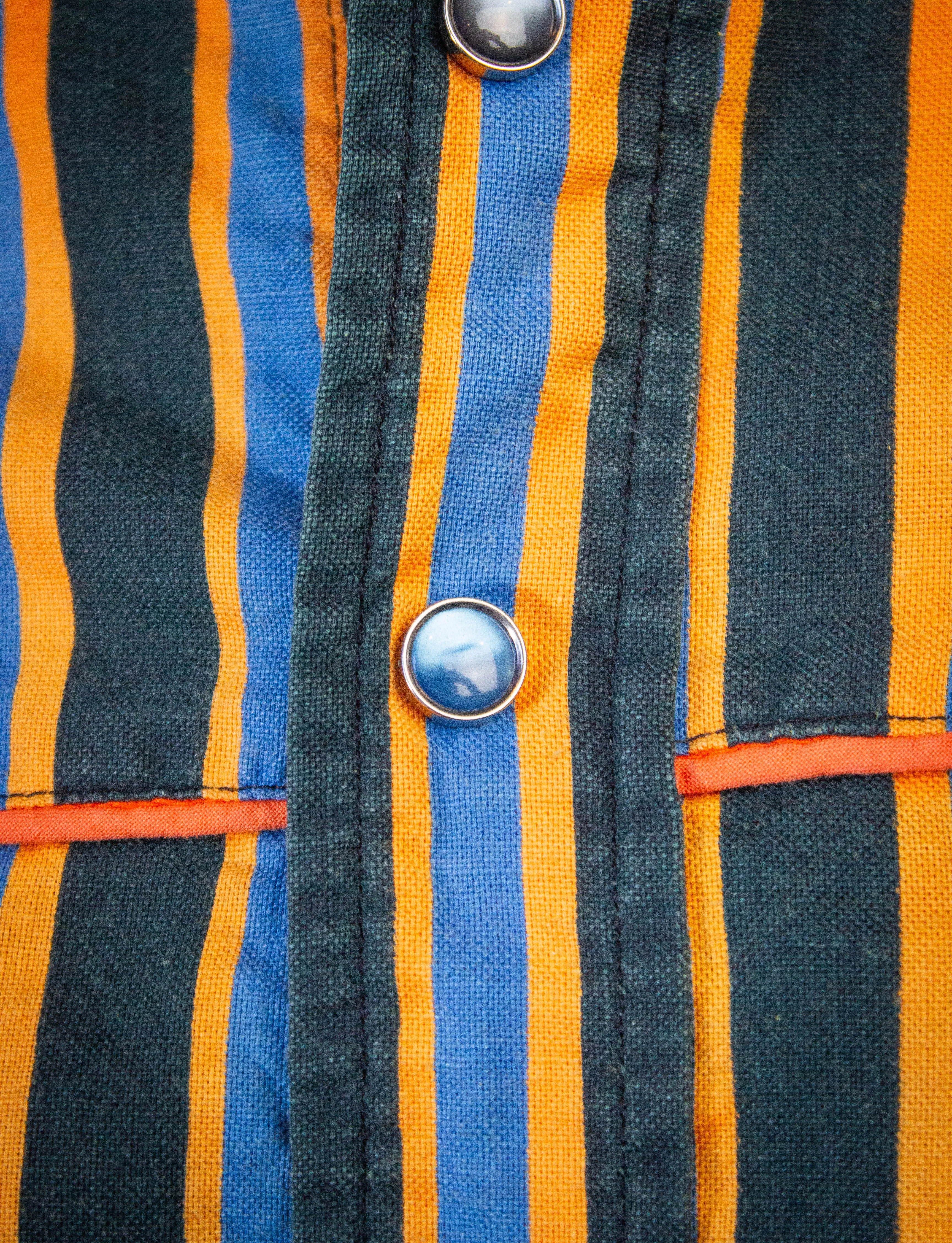 Vintage McClure's Striped Pearl Snap Western Shirt 60s Blue/Orange Small