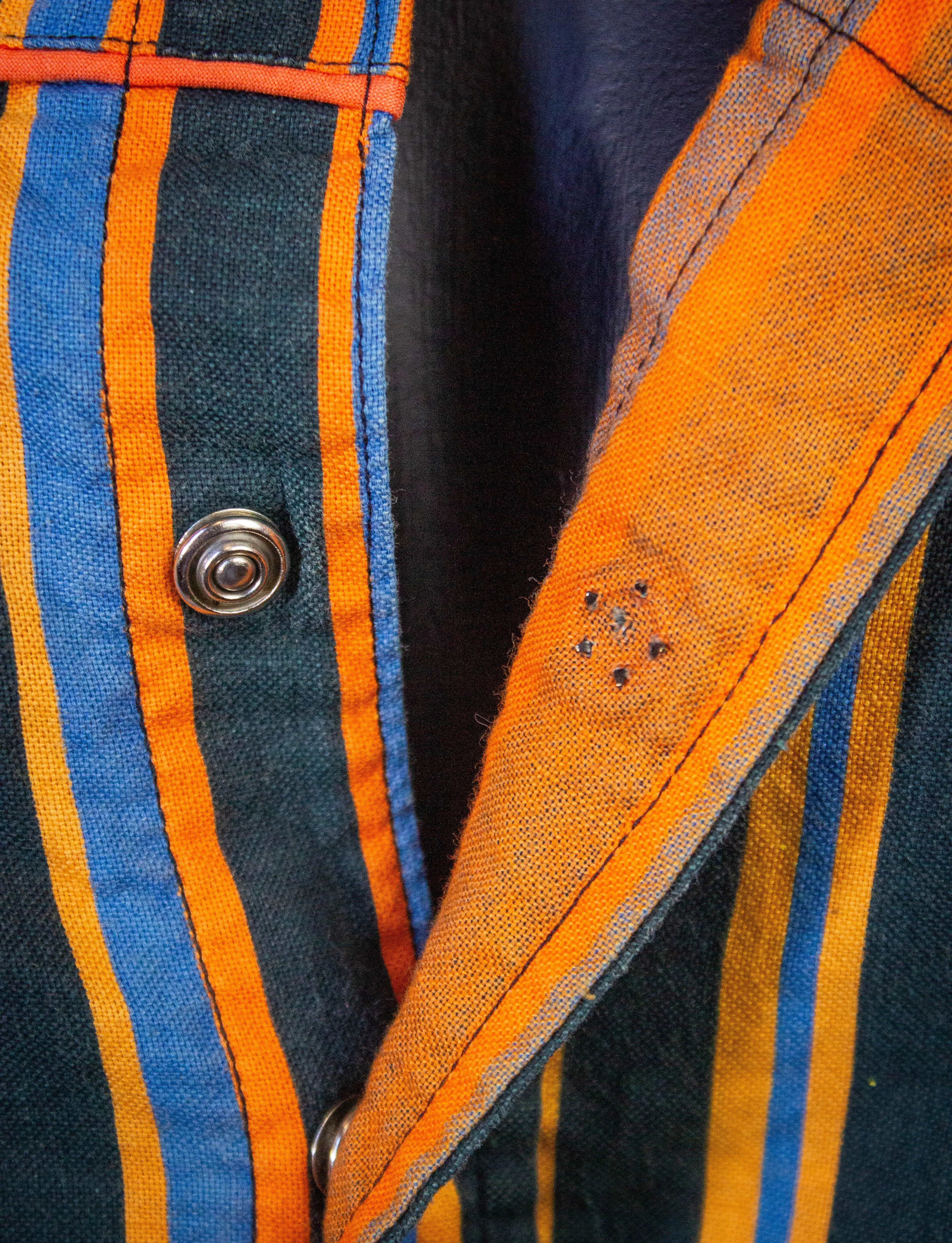 Vintage McClure's Striped Pearl Snap Western Shirt 60s Blue/Orange Small