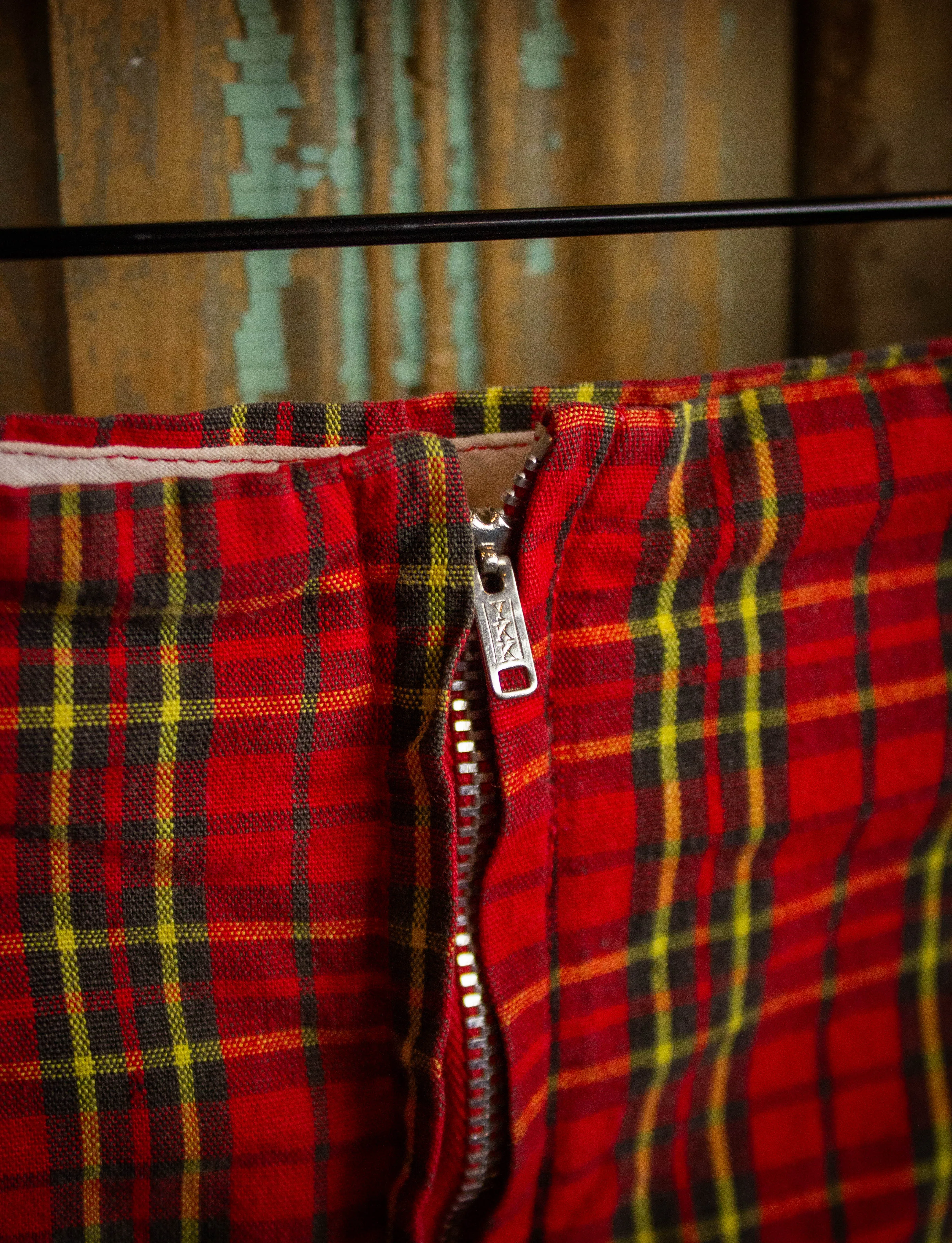 Vintage Plaid Zip Shorts 50s Red 30w