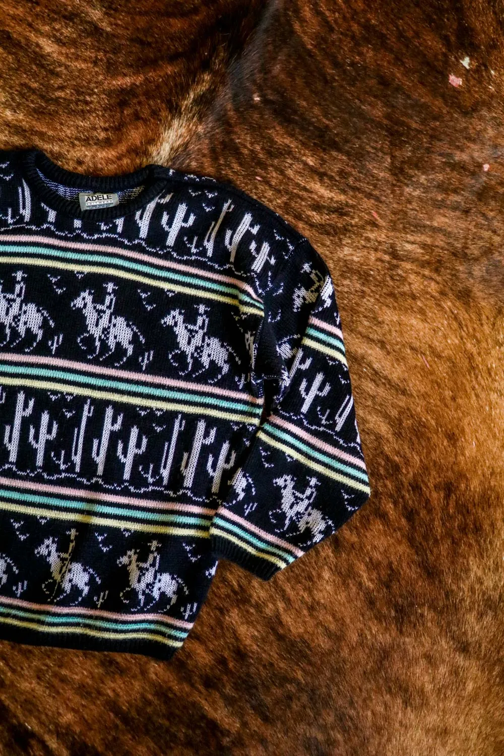 Vintage Western Cowboy Horse and Cactus Sweater