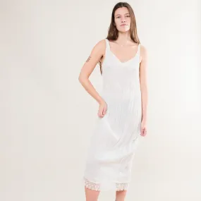 Vintage White Crinkle Slip Dress (S)