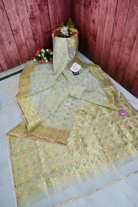 White Color Mercerized Muslin Jamdani Saree