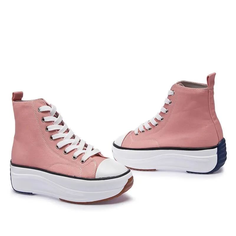 Women's Fashion Casual Lace-up Platform Heel Sneakers