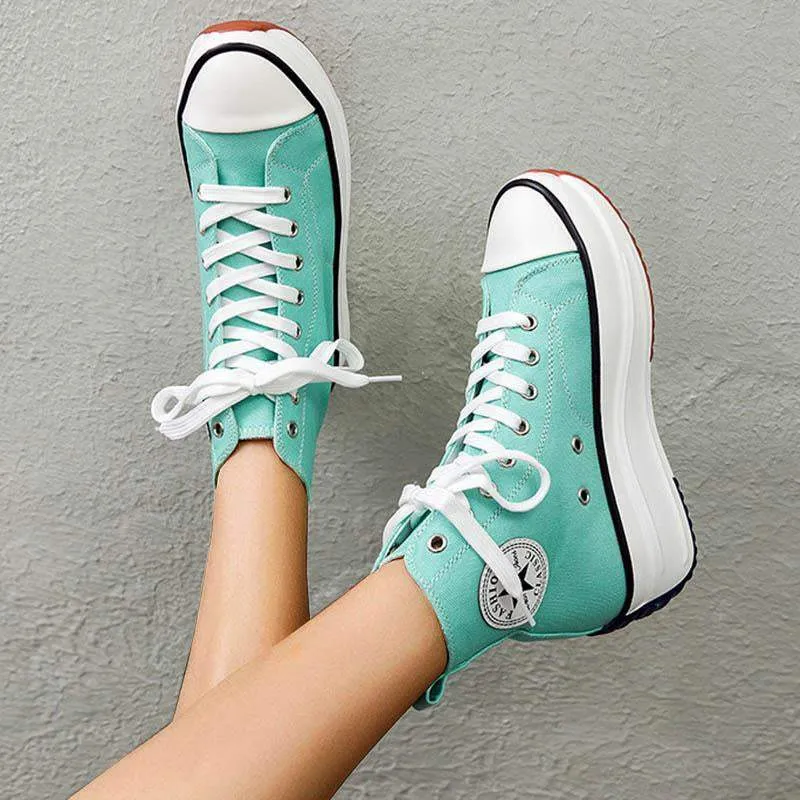 Women's Fashion Casual Lace-up Platform Heel Sneakers