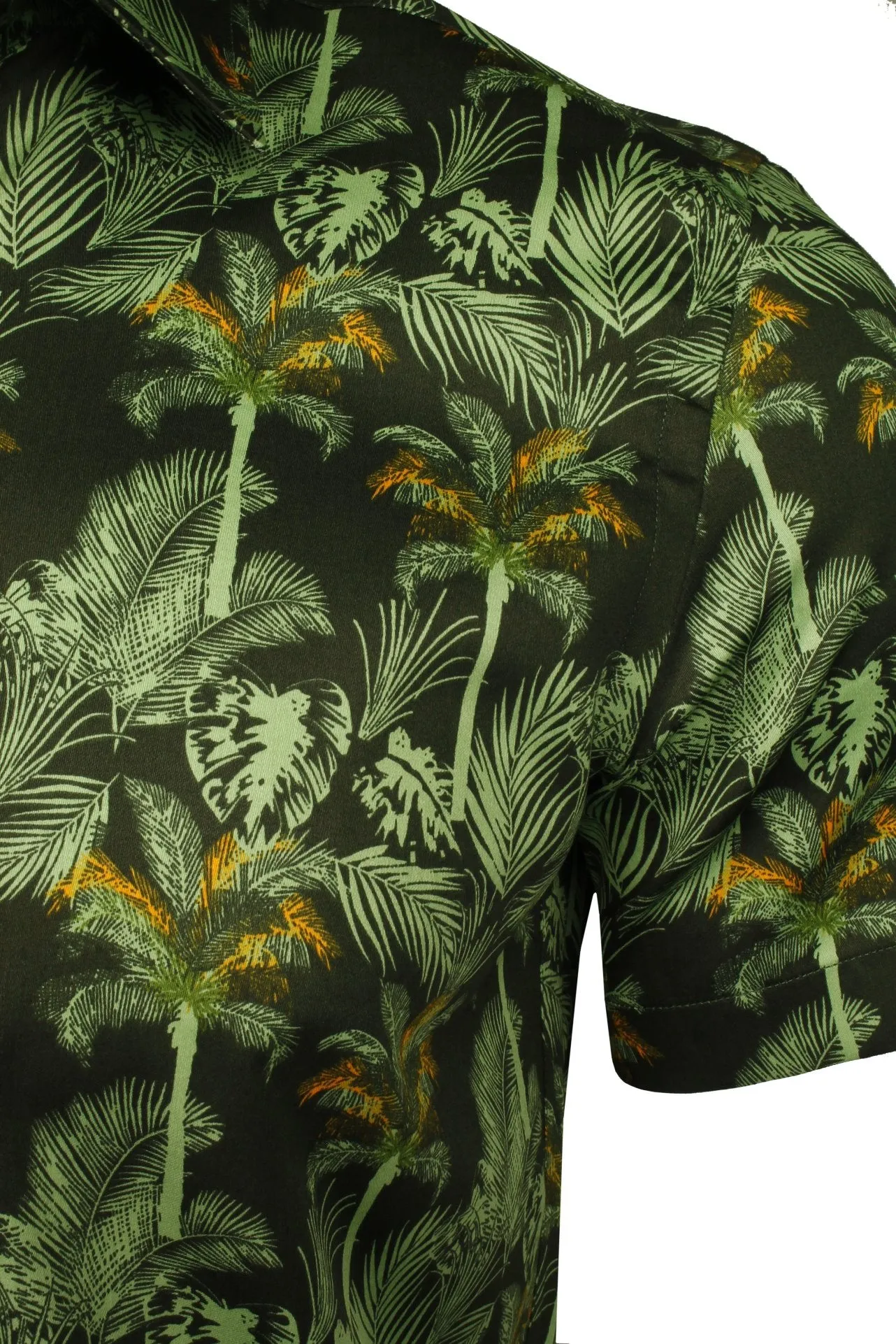 Xact Mens Cotton Palm Tree Hawaiian Shirt, Short Sleeved