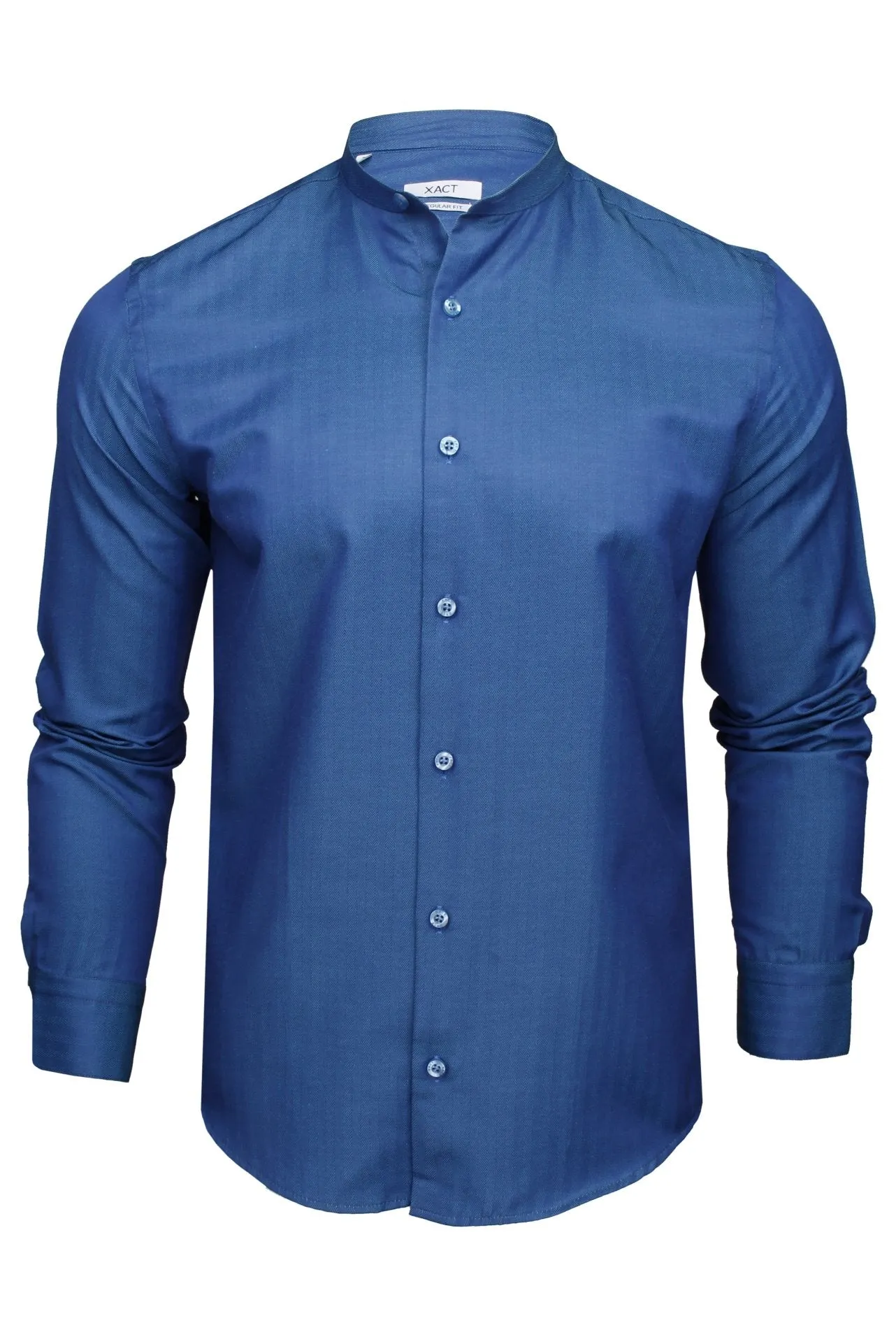 Xact Men's Herringbone Grandad/ Band Collar Shirt - Long Sleeved